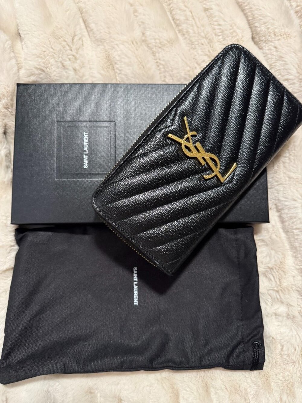Saint Laurent YSL Monogram Large Zip Wallet in Grained Leather